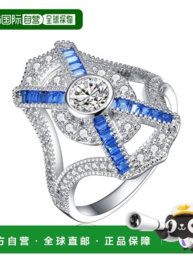 自营 GENEVIVE 纯银蓝宝石立方氧化锆几何鸡尾酒戒指 - 蓝色 美国