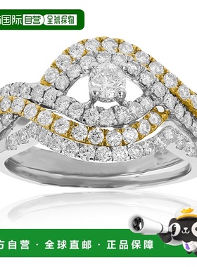 自营 vir jewels1 cttw 钻石婚礼订婚戒指套装 14K 白色黄金曲线