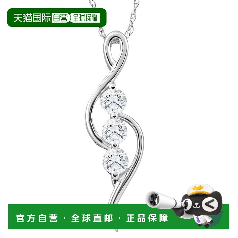 自营 pompeii31/3 克拉 TW 圆形切割三石钻石吊坠 10k 白金女士项