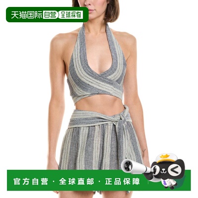 自营Lisa Marie Fernandez Farrah Halter Linen-Blend Tie Top -