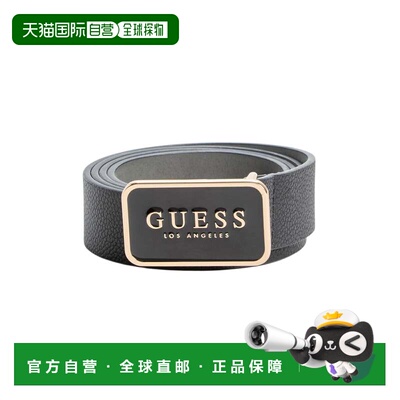 自营guessFaux-Leather Enamel Logo Belt - black snakeskin 美