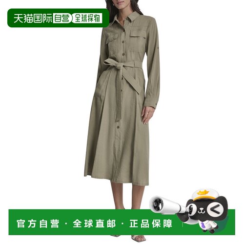 自营DKNY Roll Tab Fuji Cargo连衣裙-绿色 美国奥莱直发
