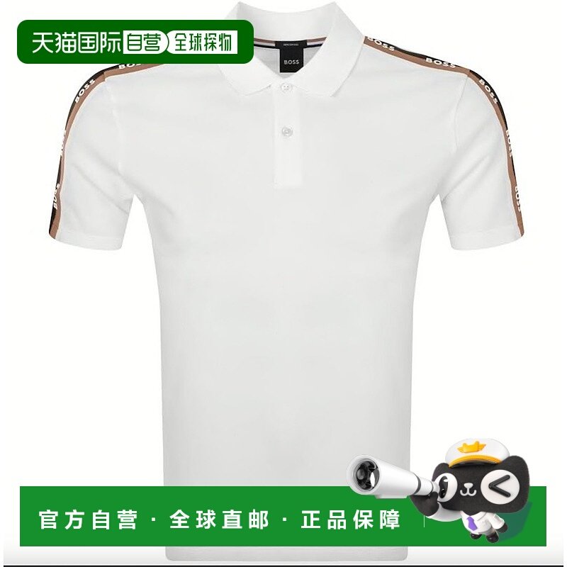自营Hugo Boss 男式 Parlay 白色珠地布棉质肩部徽标短袖 Polo T