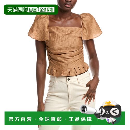 自营Maje Flutter Sleeve Linen-Blend Top - brown 美国奥莱直发