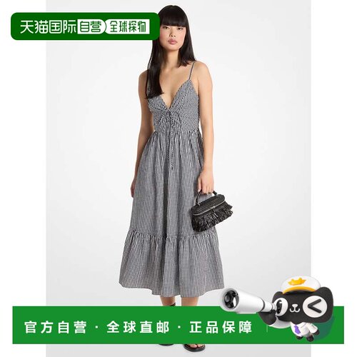 自营michael korsGingham Cotton Midi Dress - black/white 美国