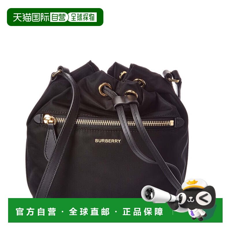 自营Burberry抽绳尼龙水桶包-黑色 美国奥莱直发斜挎包单肩包
