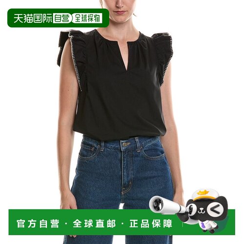 自营Anne Klein Flutter袖子上衣-黑色 美国奥莱直发