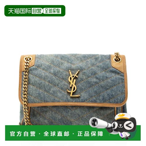 自营Saint Laurent Denim Suede Monogram Niki Medium Shoulder