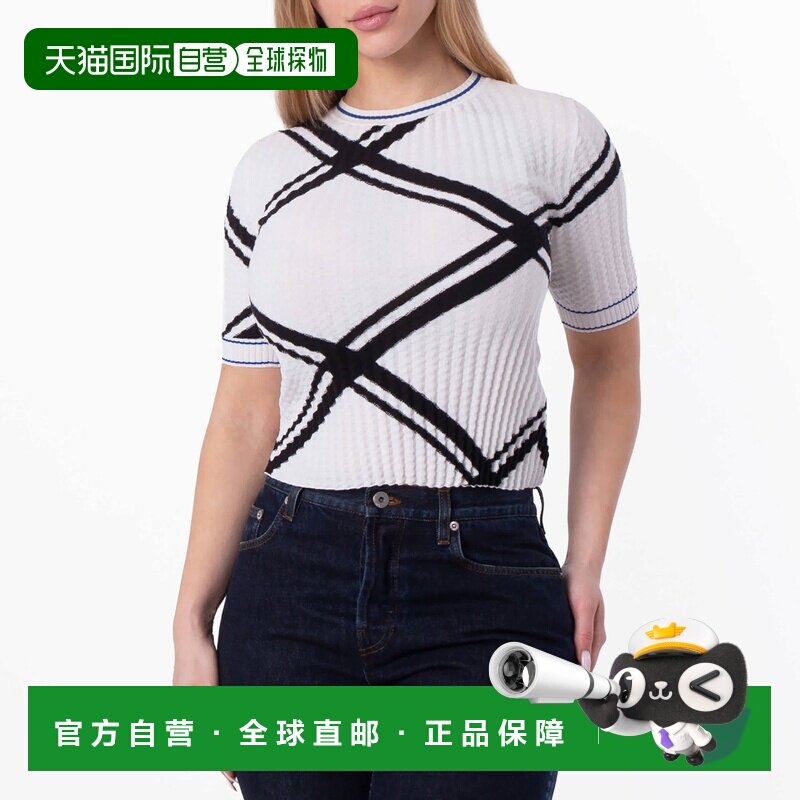 自营Burberry皱纹格子棉质上衣-黑色/白色 美国奥莱直发女装