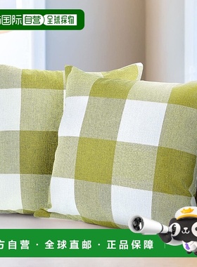 自营 zulay kitchen2 件装水牛格纹抱枕套（20x20 英寸）- 绿色和