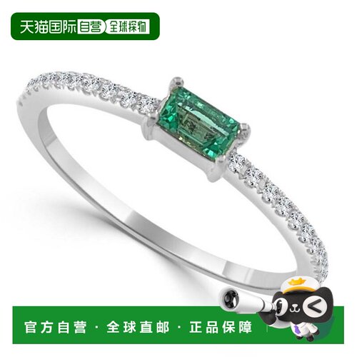 自营sabrina14K White Gold Diamond & Emerald Ring - white gol