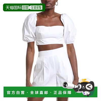 自营susana monaco Poplin Puff Sleeve Crop Top - white 美国奥