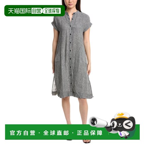 自营EILEEN FISHER Petite Mandarin Collar Linen Midi Dress -