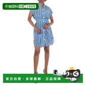 burberry博柏利短袖 条纹图案丝绸连衣裙 淡蓝色ip 自营 pat 美国