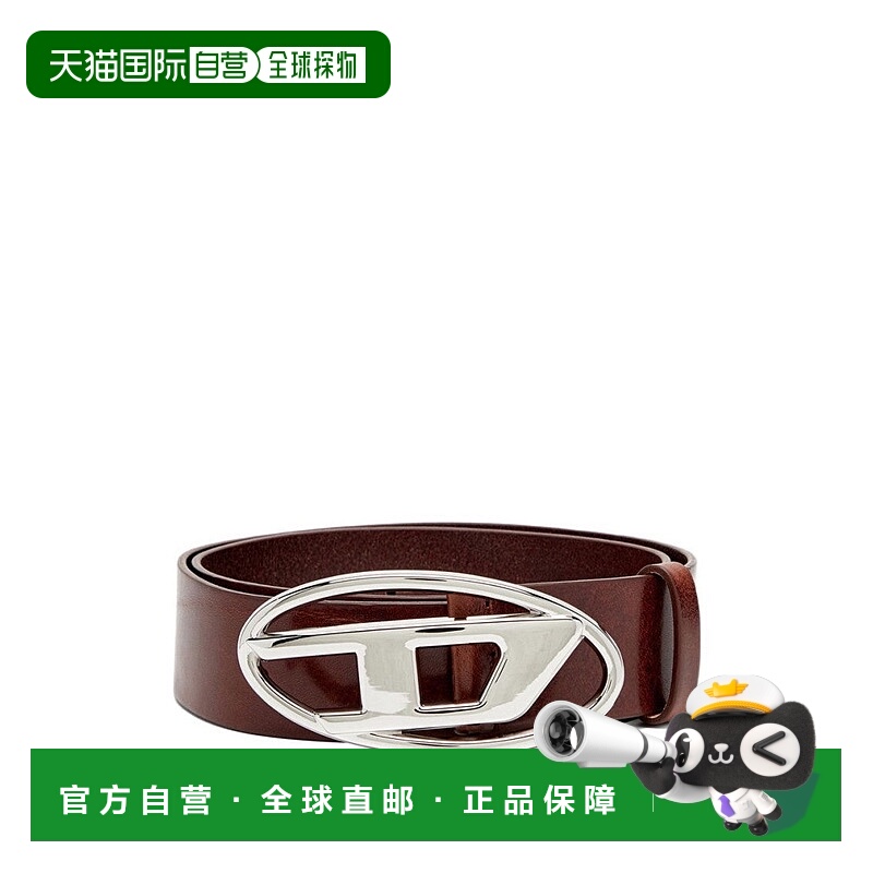 自营dieselBrown Calf Leather Belt - grey 美国奥莱直发