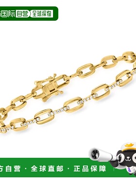 自营Ross-Simons CZ 回形针链式手链，18kt 黄金镀纯银 - 8 英寸