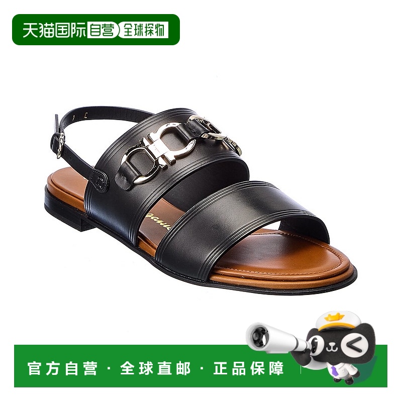 自营 Salvatore Ferragamo Chaim 10 皮革凉鞋 - 黑色 美国奥莱直