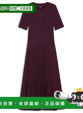 自营 boss混合材质连衣裙搭配柔软裙-深紫色 美国奥莱直发