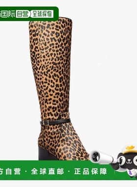 自营michael korsElla Leopard印花小牛毛宽款小牛块鞋跟靴-鹿多