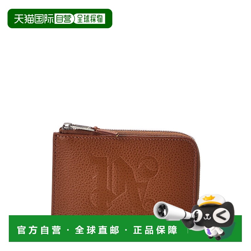 自营Palm Angels PA Monogram Zip Leather Card Holder - brown