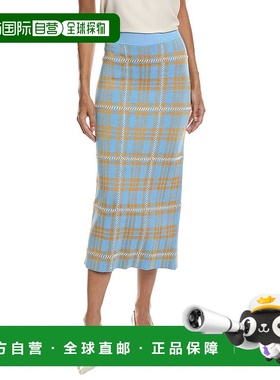自营Lela Rose Jacquard Plaid Skirt - blue 美国奥莱直发半身裙