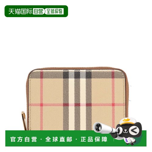 自营burberryCheck Pattern Zip-Around Cash Wallet - neutrals