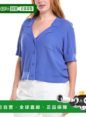 自营 Tahari ASL Plus Pointelle条纹针织衬衫-蓝色 美国奥莱直发