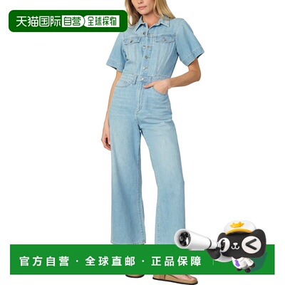 自营JOE'S Jeans Denim Trucker Ss Wide Leg Jumpsuit - blue 美