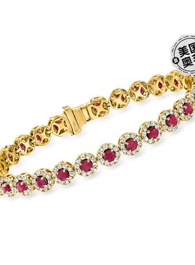 自营ross-simons14 克拉黄金罗斯-西蒙斯红宝石和钻石网球手链 -