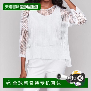 自营 美国奥莱直发 charlie b白色网眼钩针毛衣