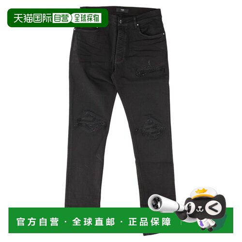 自营amiri修身做旧黑色棉质牛仔裤-黑色 美国奥莱直发