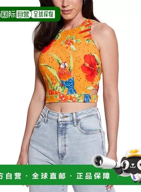 自营GUESS Eco Shayna露脐上衣女式橙色花朵拉伸镂空FTS1340-橙色