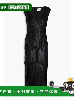 1h可退 香港直邮潮奢 Herve Leger 荷芙妮格 女士 流苏绷带中长连