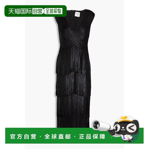 1h可退 香港直邮潮奢 Herve Leger 荷芙妮格 女士 流苏绷带中长连
