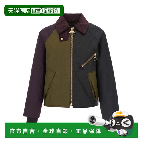 自营barbour短款色块夹克，搭配灯芯绒衣领和拉链细节-黑色 美国