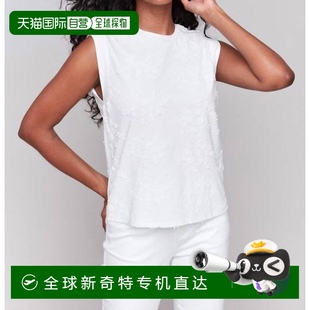 美国奥莱直发新款 自营 棉上衣 charlie b白色花朵刺绣无袖