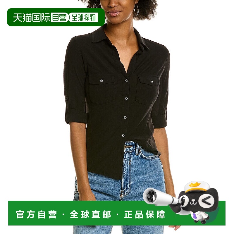 自营James Perse撞色拼接衬衫-黑色 美国奥莱直发