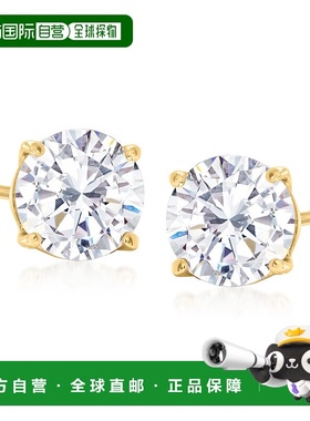 自营 Ross-Simons 14kt 黄金方晶锆石耳钉 - 白色 美国奥莱直发