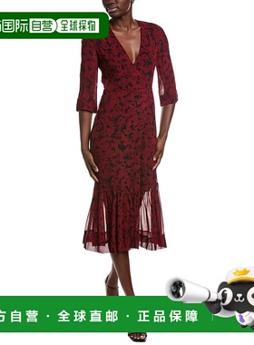 自营GANNI Printed Light Georgette Wrap Midi Dress - red 美国