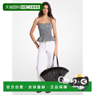 自营michael korsGingham Cotton Smocked Top - black/white 美