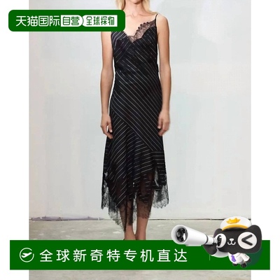 自营 jason wu黑色细条纹蕾丝吊带鸡尾酒会礼服 - 黑色 美国奥莱