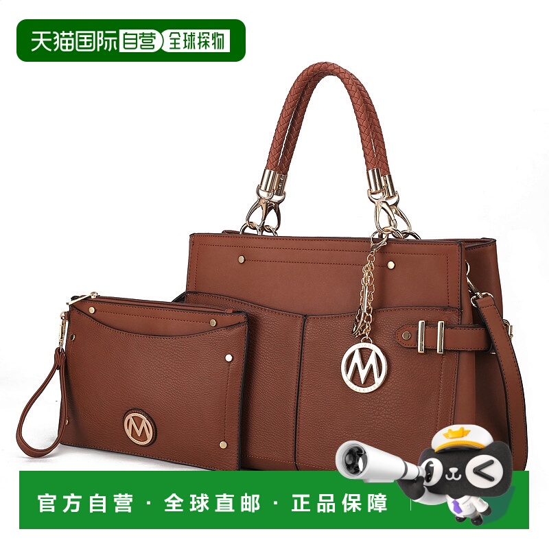 自营mia k collectionTenna 纯素皮革女士手提包配腕带 - cognac