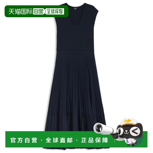 自营bossKnitted dress with plisse skirt part - dark blue 美