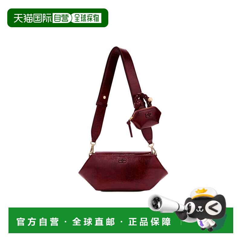 自营ganni酒红色结构化皮革肩包-红色 美国奥莱直发斜挎包单肩包
