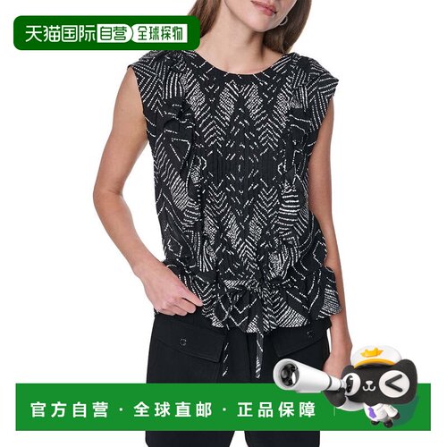 自营DKNY印花法兰套筒顶部-黑色 美国奥莱直发