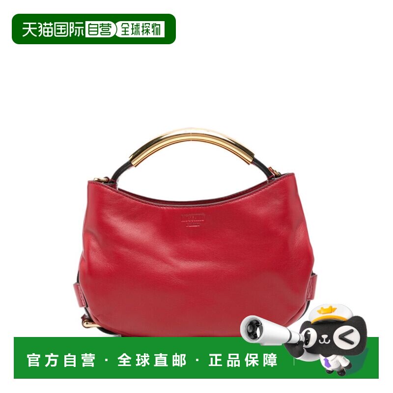自营moschino弧形金色提手手提包-红色 斜挎包单肩包 美国奥莱直
