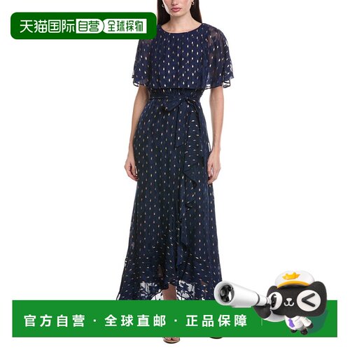 自营Maison Tara Lurex Clip Chiffon Midi Dress - navy/gold 美