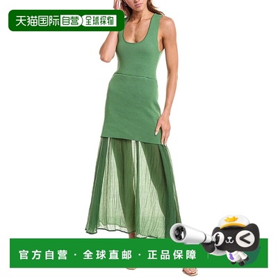 自营avantlook前卫混合媒体Midi连衣裙-绿色 美国奥莱直发