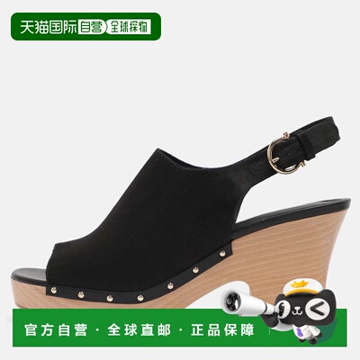 自营Salvatore Ferragamo Black Satin Wedge Slingback Sandals