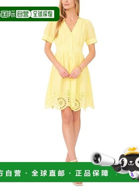 自营 CeCe A字型连衣裙女式柠檬鞑靼棉眼烫麻FTS1154-黄色 美国奥